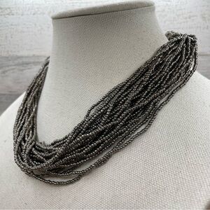 Beautiful Unsigned Silver Seed Bead Multi Layer Statement Necklace